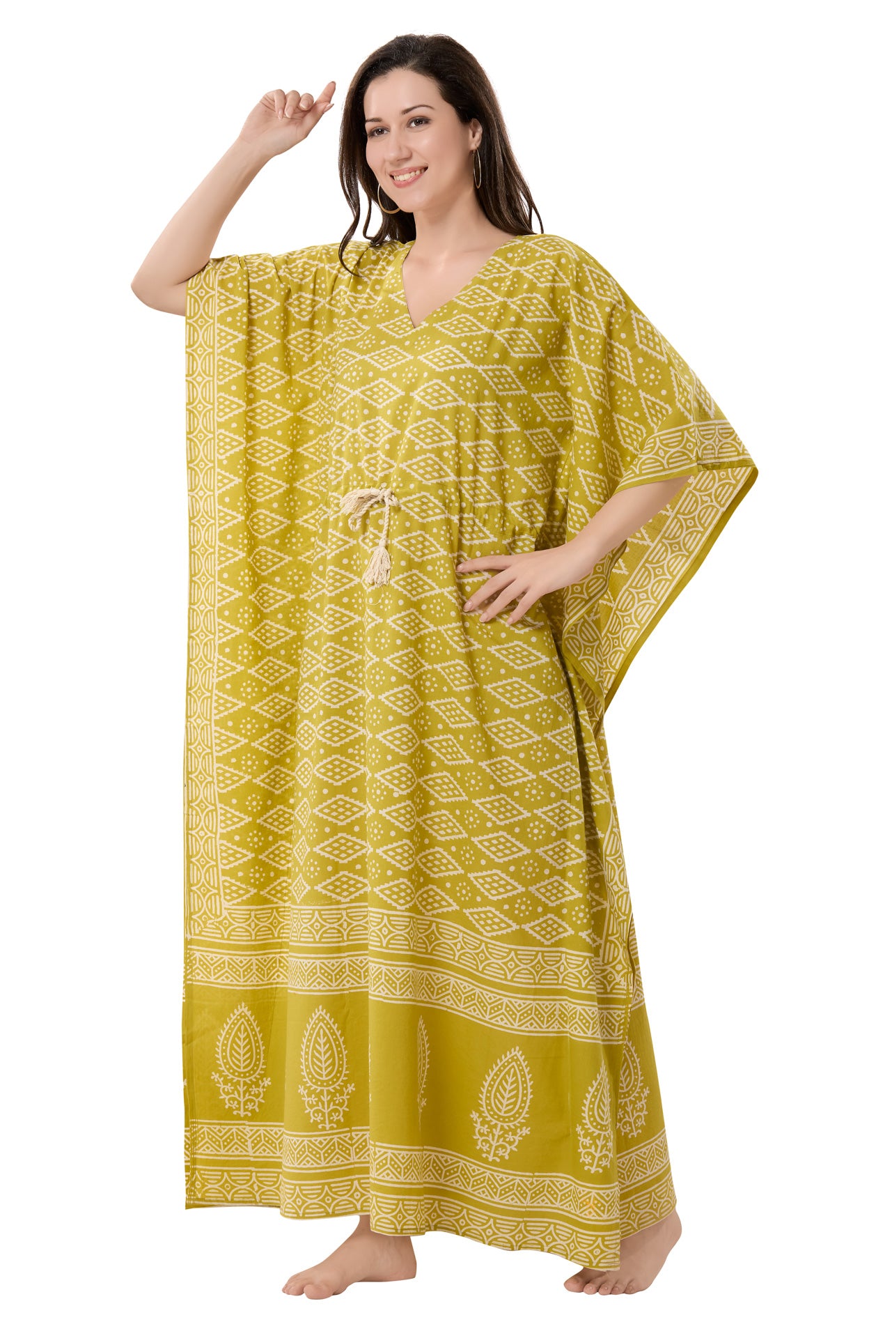 Women's Block Print Cambric Cotton Kaftan
