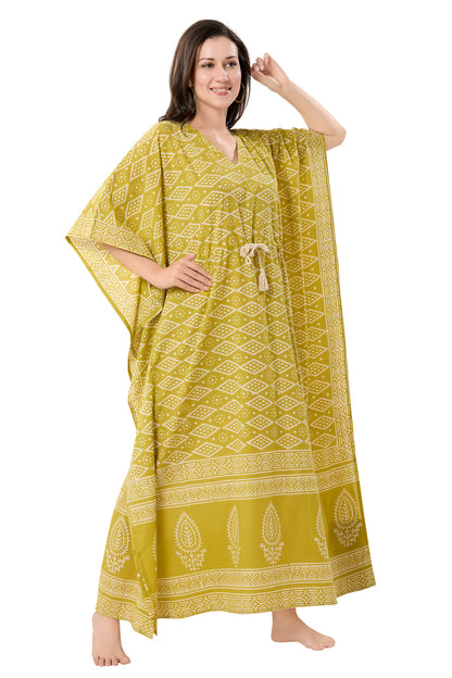 Women's Block Print Cambric Cotton Kaftan