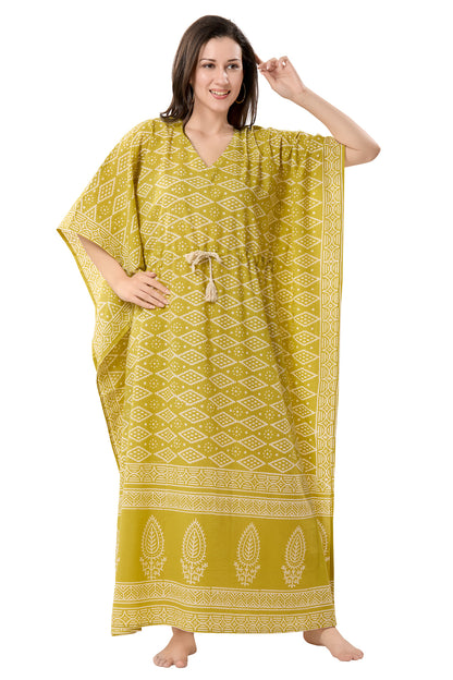 Women's Block Print Cambric Cotton Kaftan
