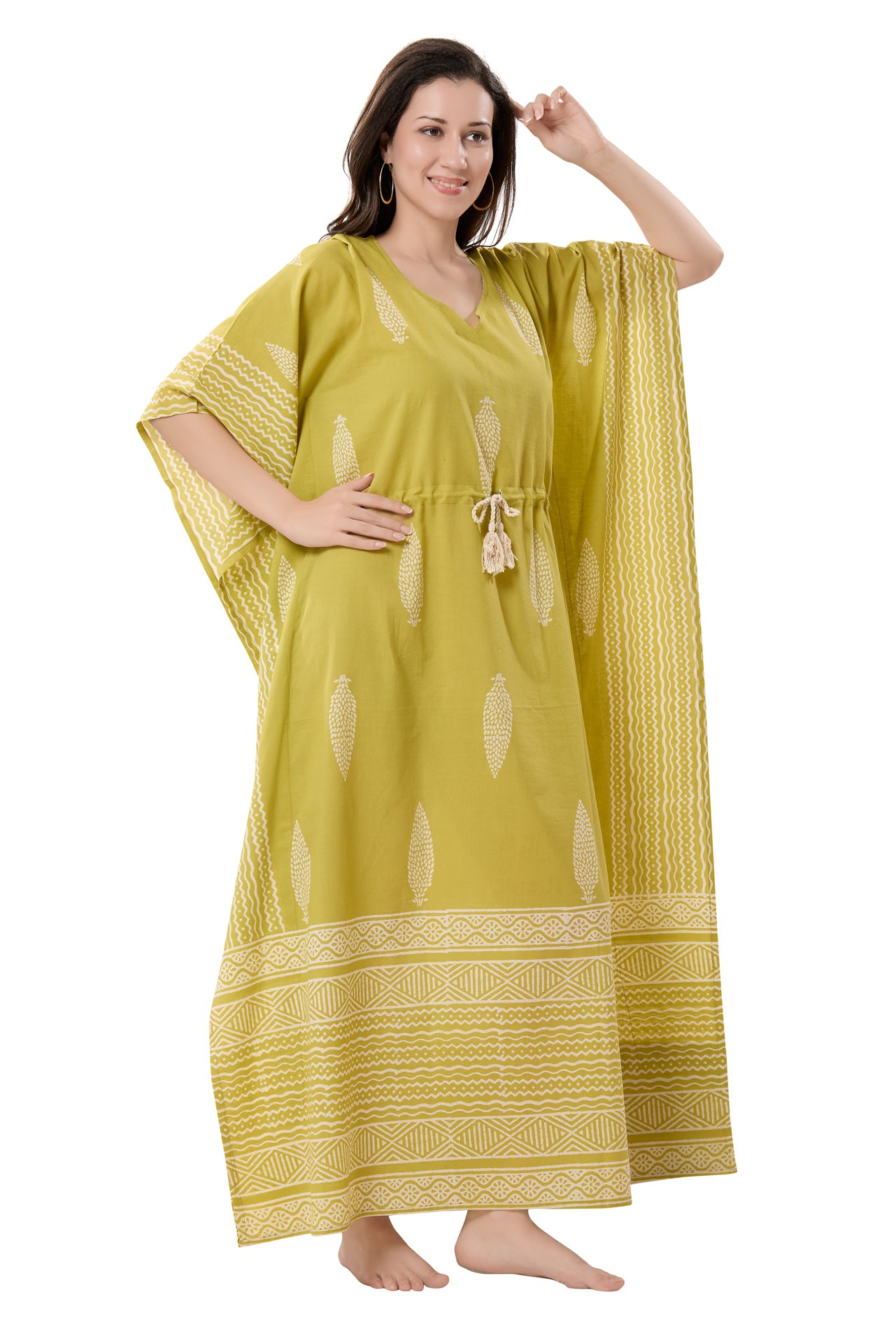 Women's Block Print Cambric Cotton Kaftan