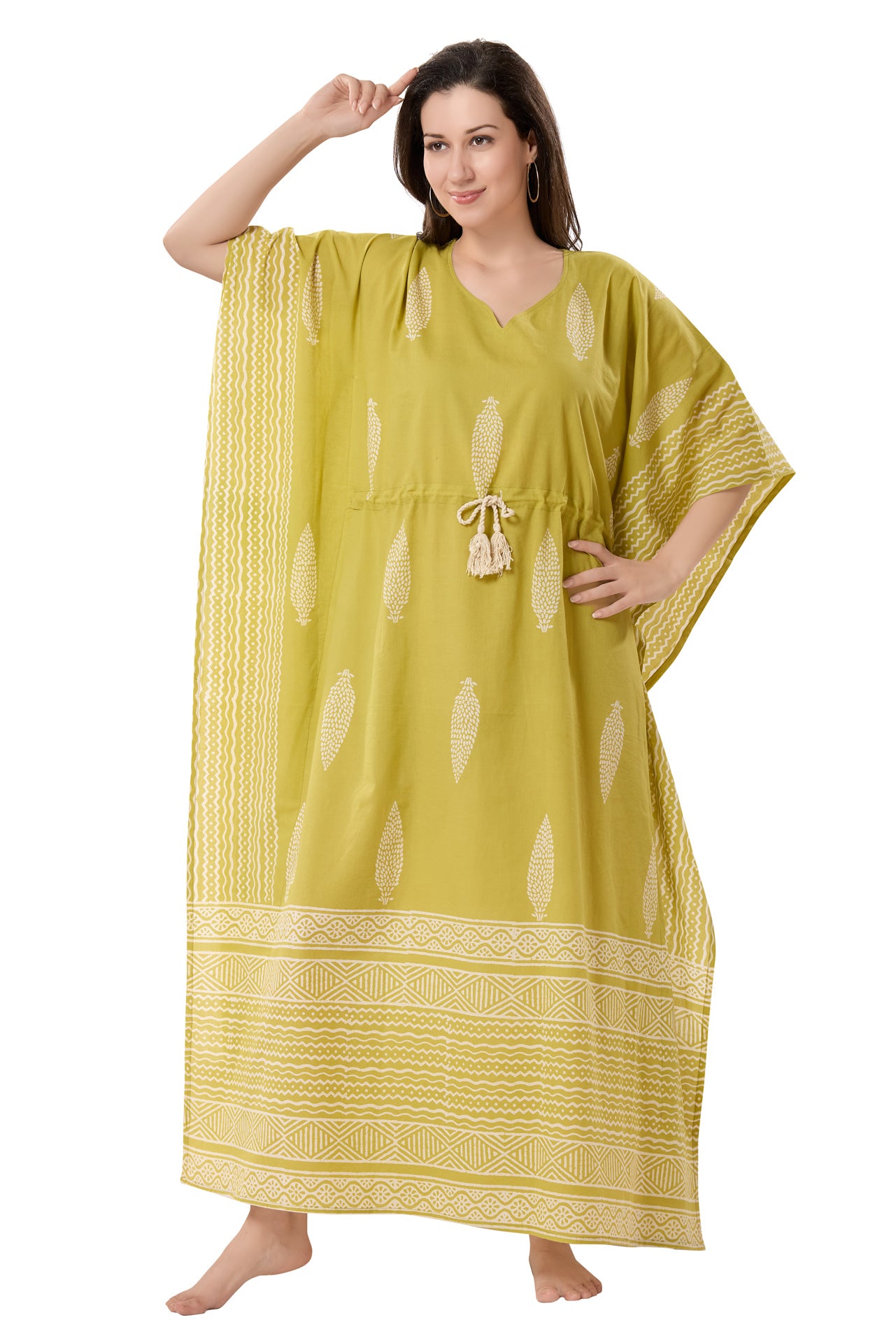 Women's Block Print Cambric Cotton Kaftan