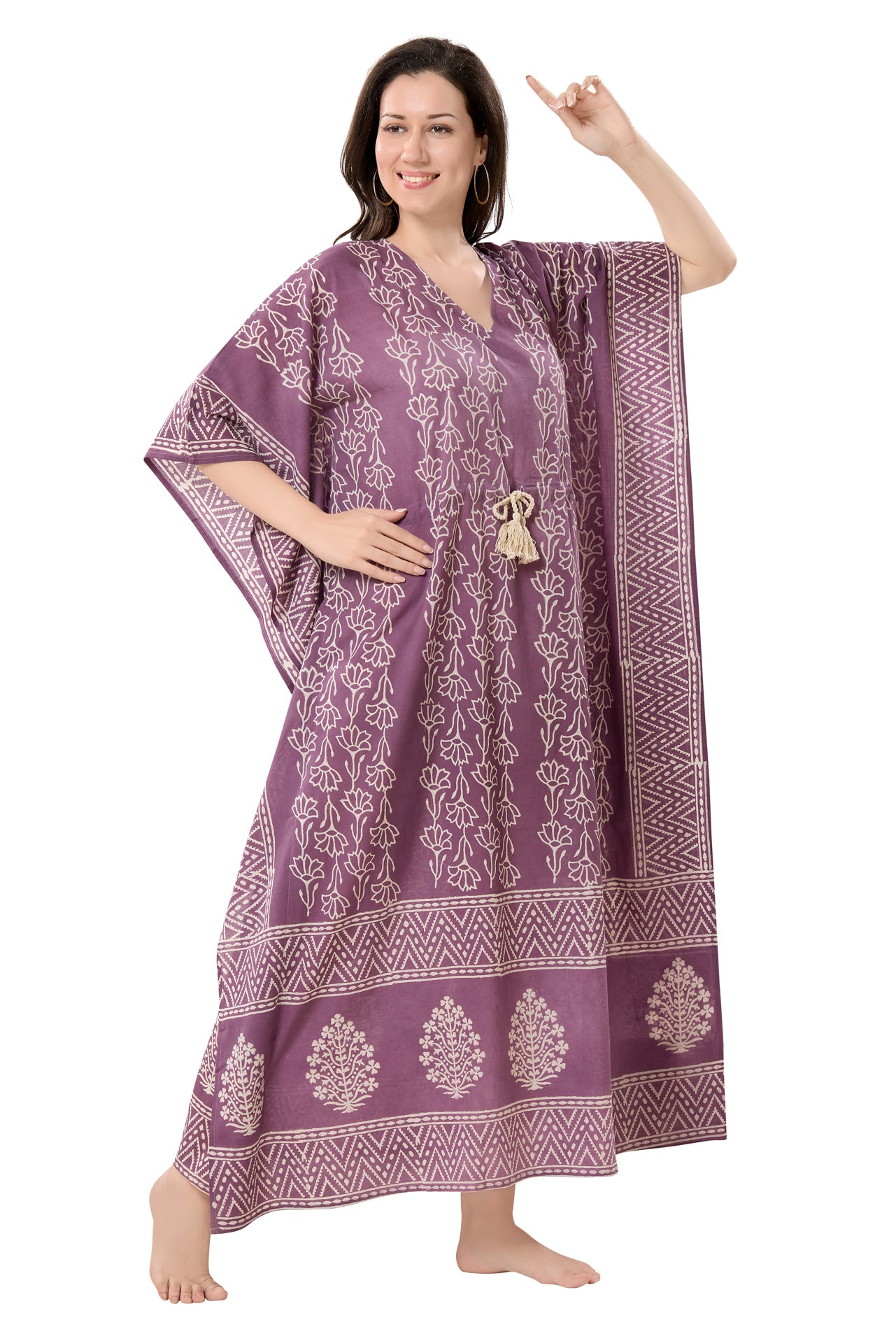 Women's Block Print Cambric Cotton Kaftan