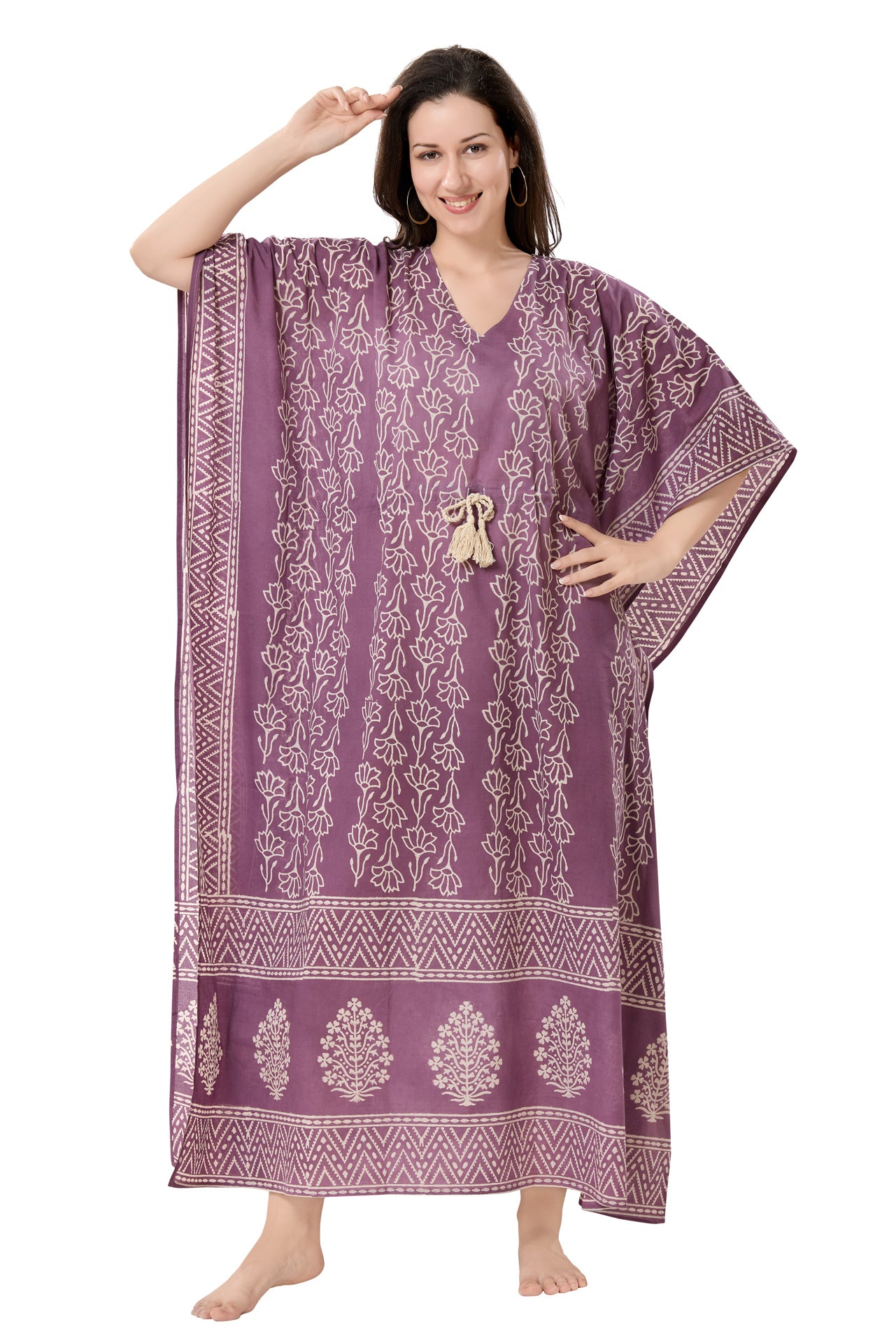 Women's Block Print Cambric Cotton Kaftan