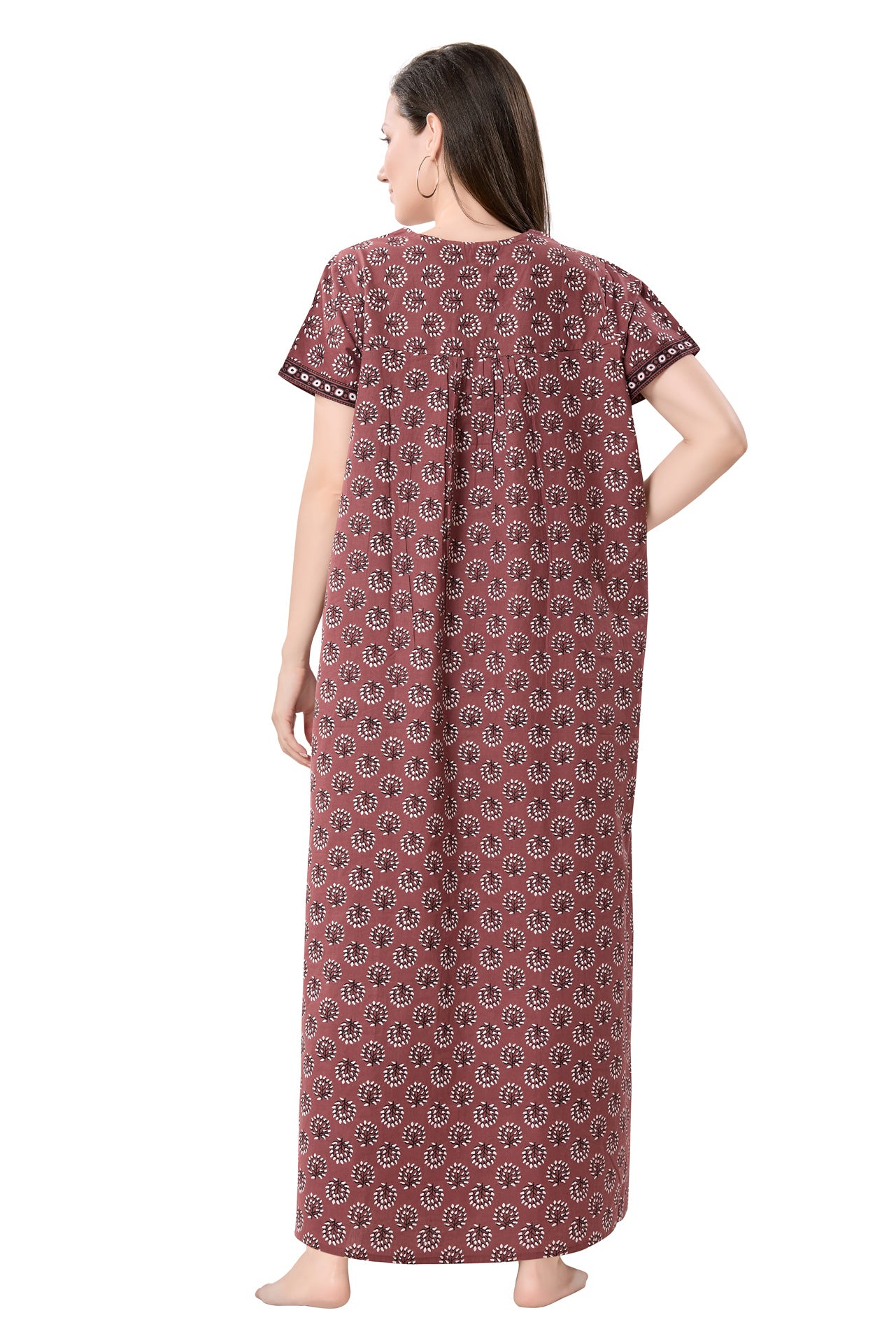 Women's Jaipuri Cotton Nighty With Side Pocket