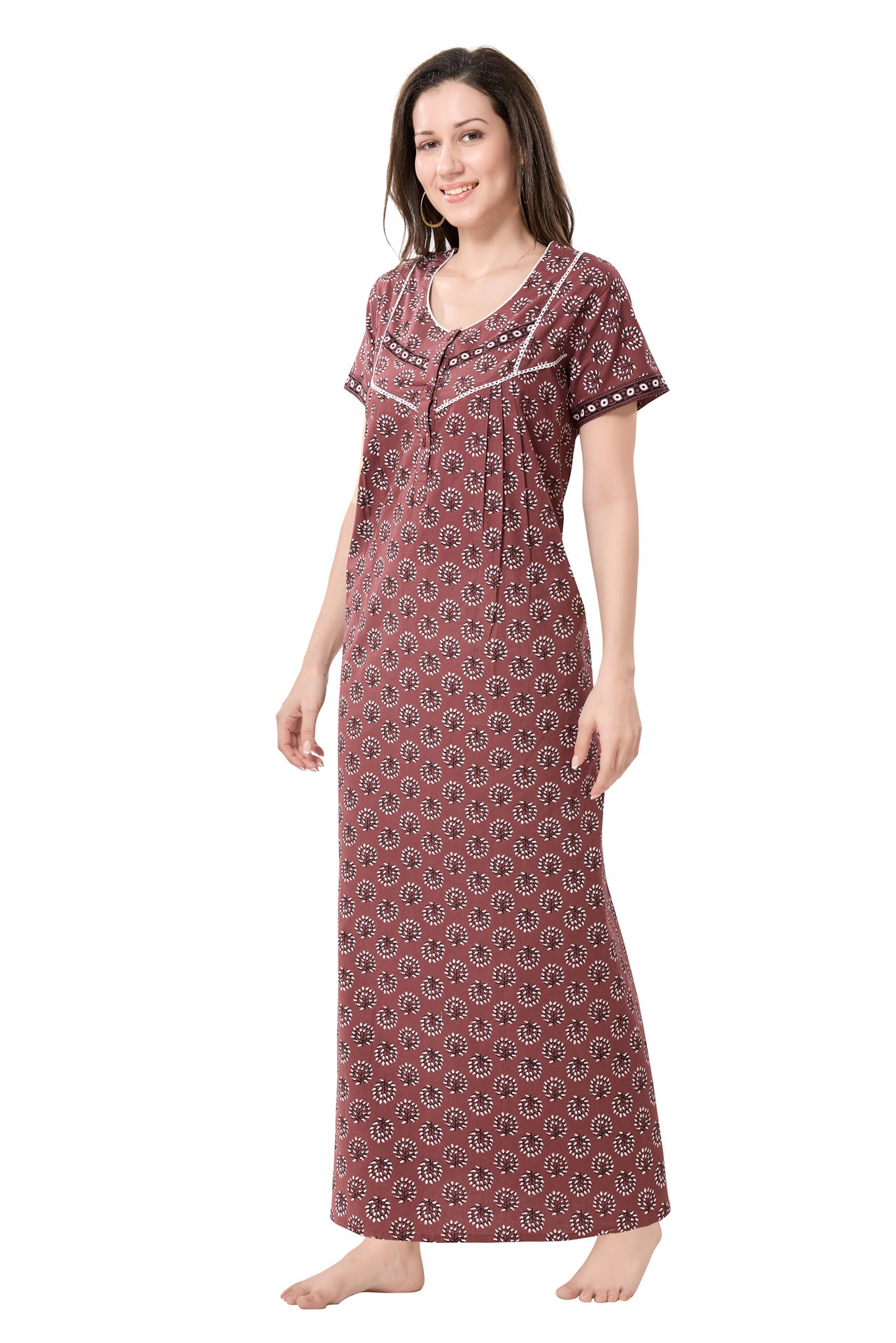 Women's Jaipuri Cotton Nighty With Side Pocket