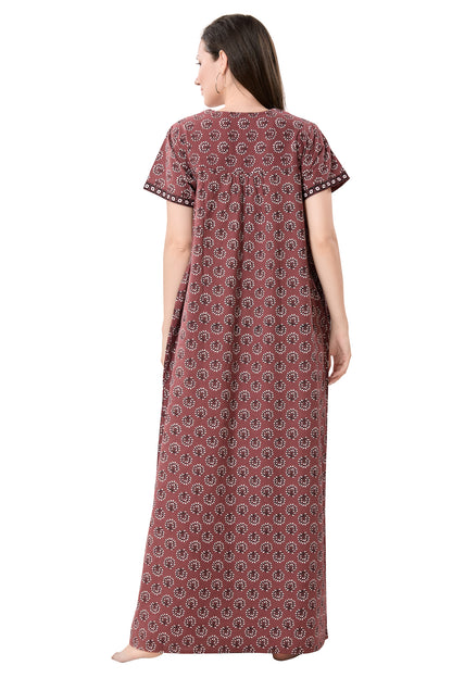 Women's Jaipuri Cotton Nighty with Side Pocket