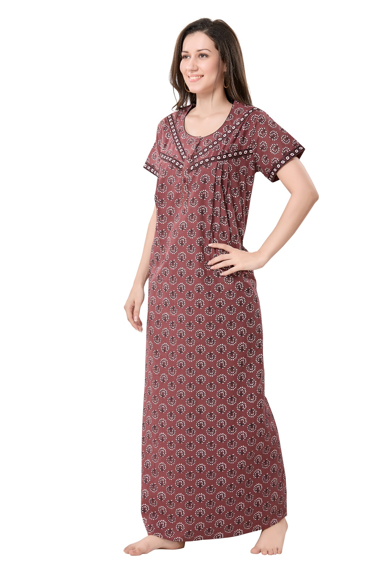 Women's Jaipuri Cotton Nighty with Side Pocket
