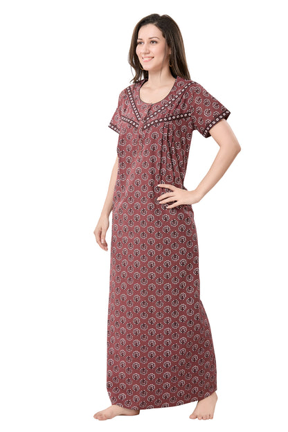 Women's Jaipuri Cotton Nighty with Side Pocket