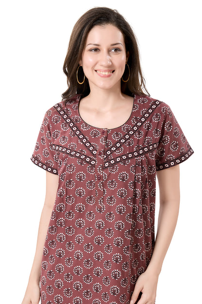 Women's Jaipuri Cotton Nighty with Side Pocket