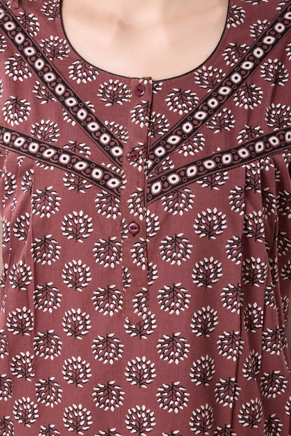 Women's Jaipuri Cotton Nighty with Side Pocket