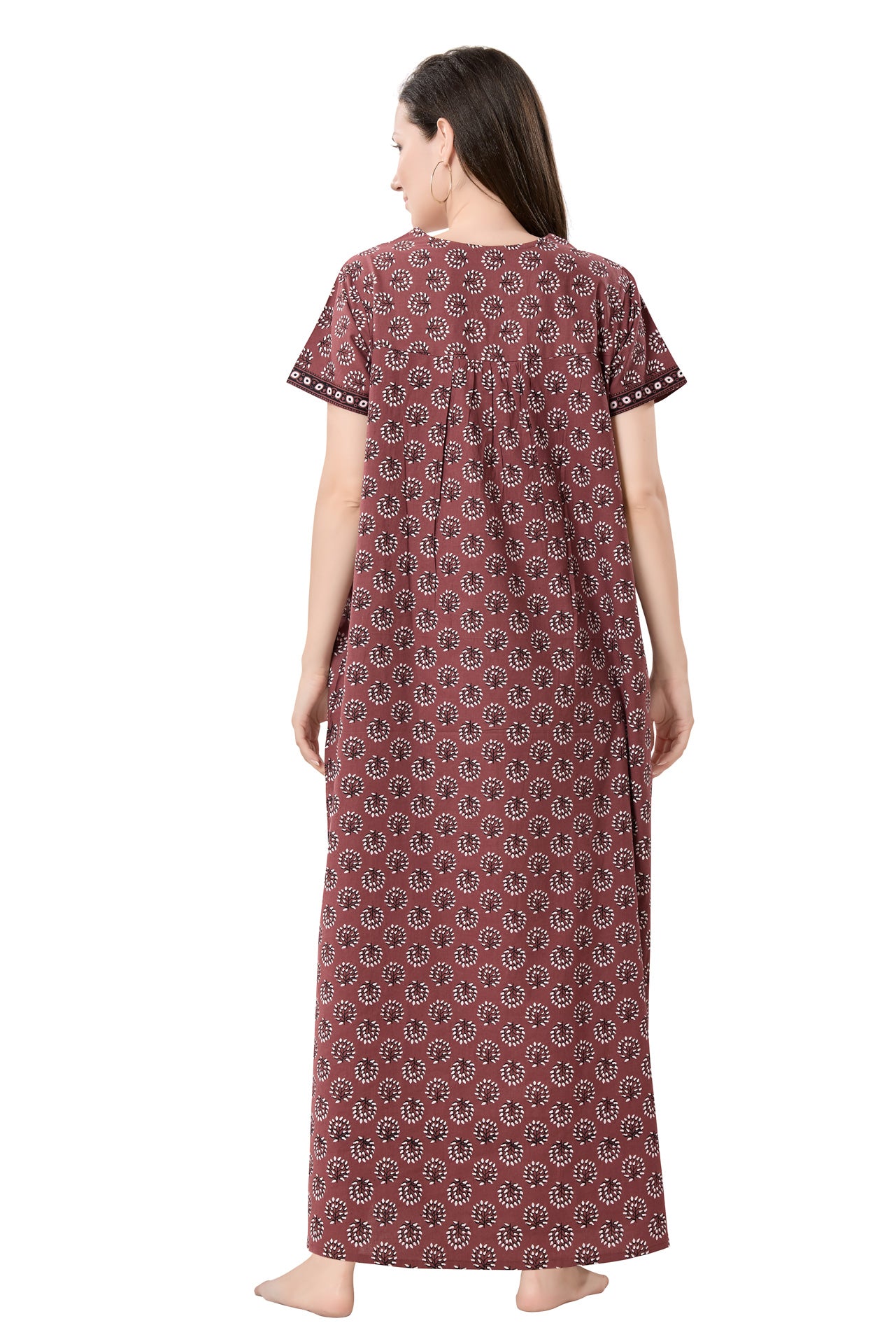 Women's Jaipuri Cotton Nighty with Side Pocket