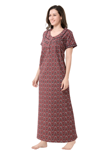 Women's Jaipuri Cotton Nighty with Side Pocket