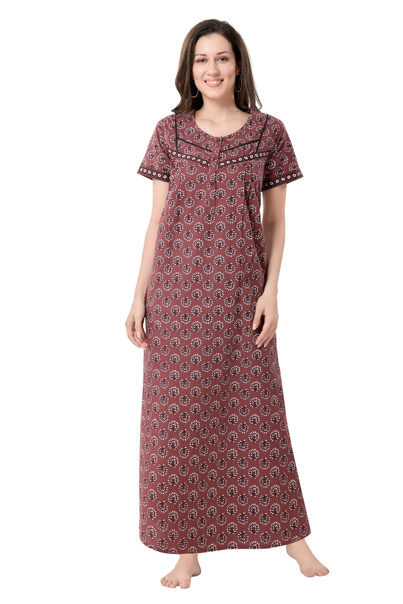 Women's Jaipuri Cotton Nighty with Side Pocket