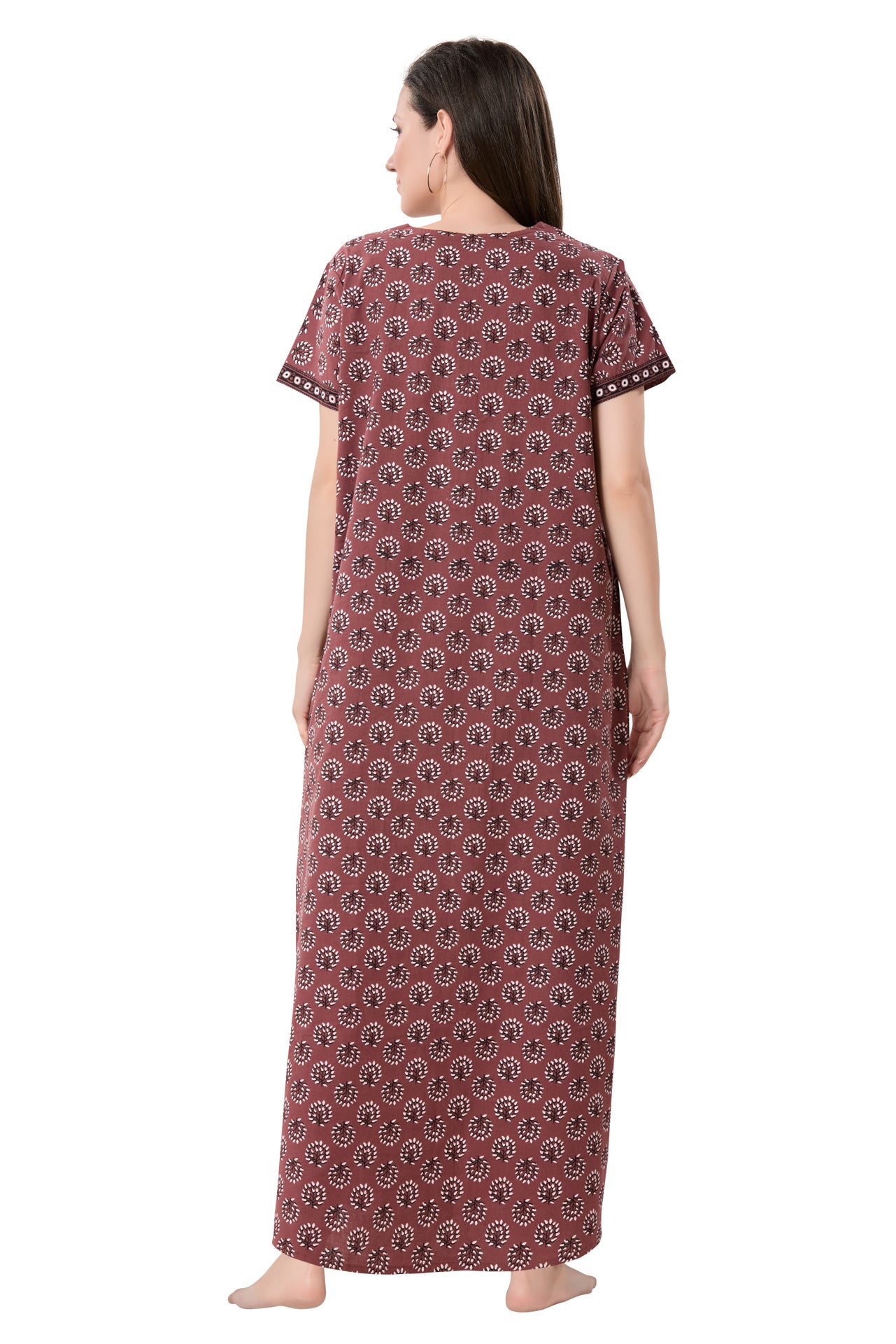Women's Jaipuri Cotton Nighty with Side Pocket