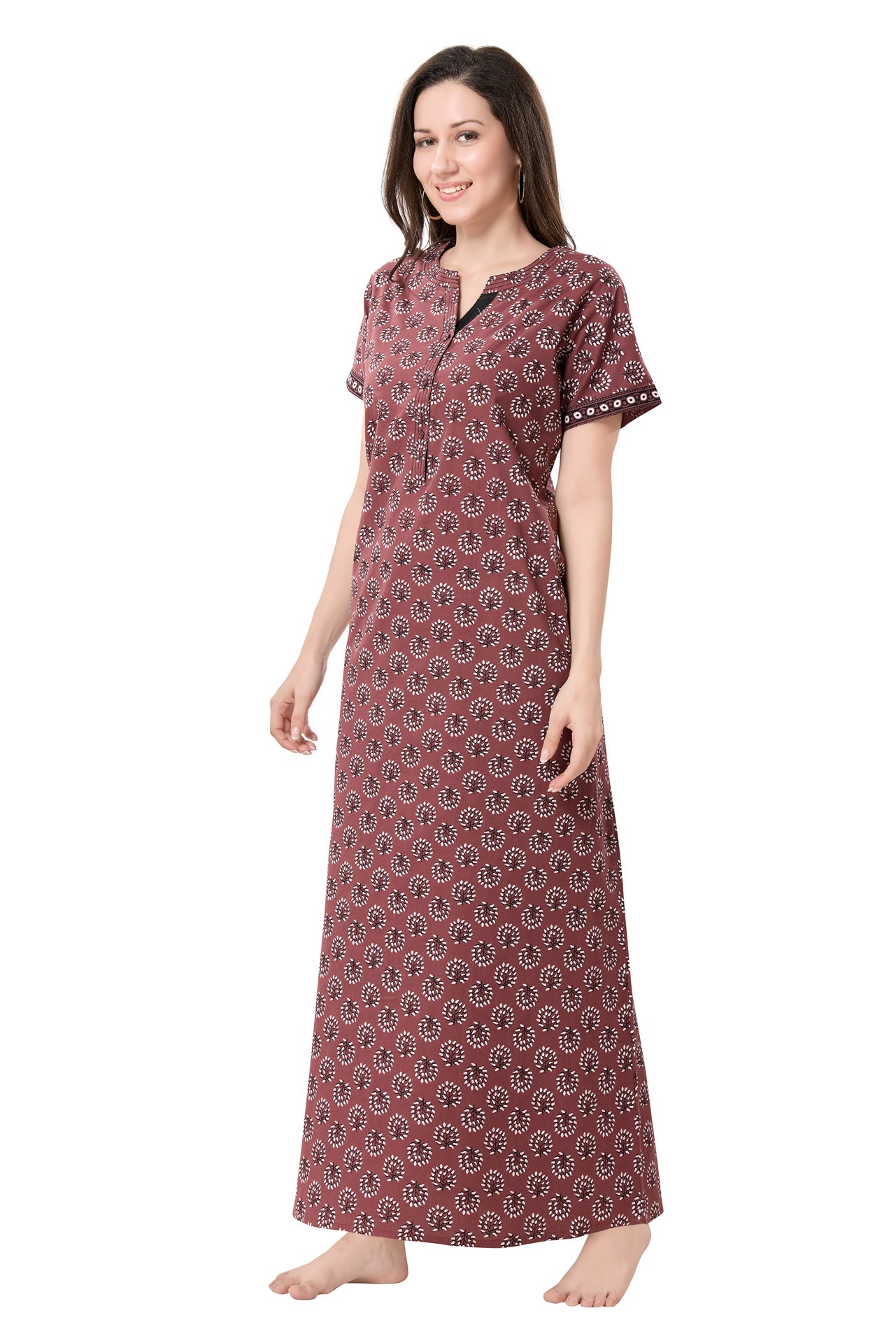 Women's Jaipuri Cotton Nighty with Side Pocket