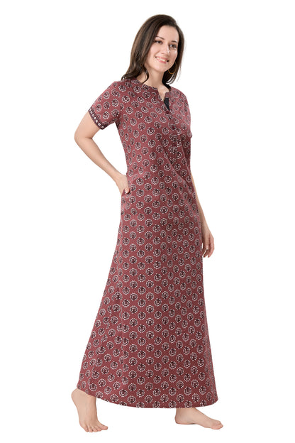 Women's Jaipuri Cotton Nighty with Side Pocket