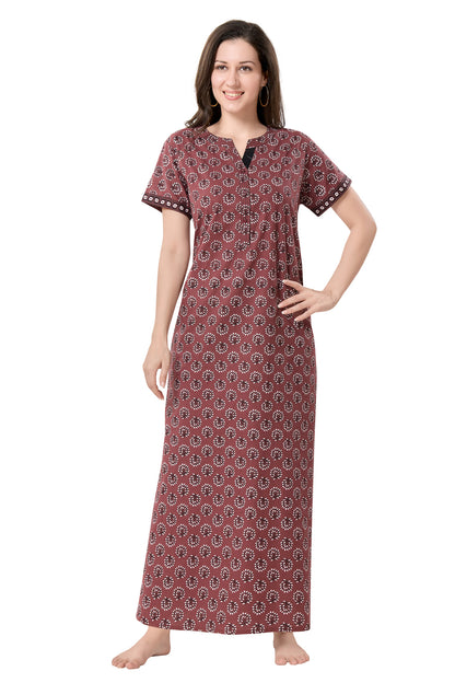 Women's Jaipuri Cotton Nighty with Side Pocket