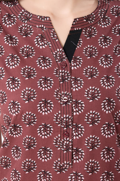 Women's Jaipuri Cotton Nighty with Side Pocket