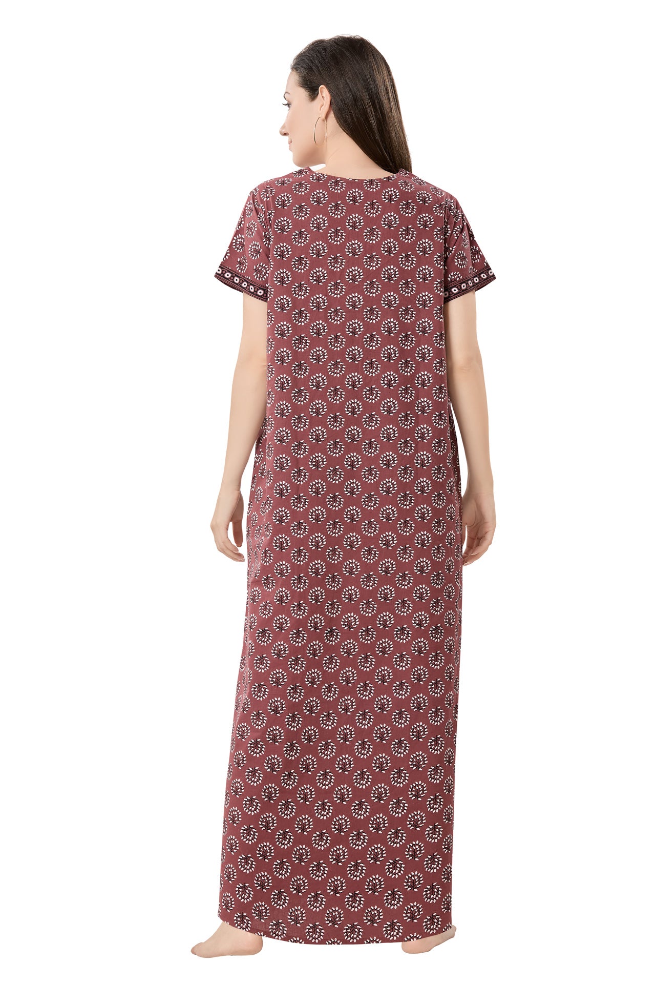 Women's Jaipuri Cotton Nighty with Side Pocket