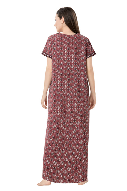 Women's Jaipuri Cotton Nighty with Side Pocket