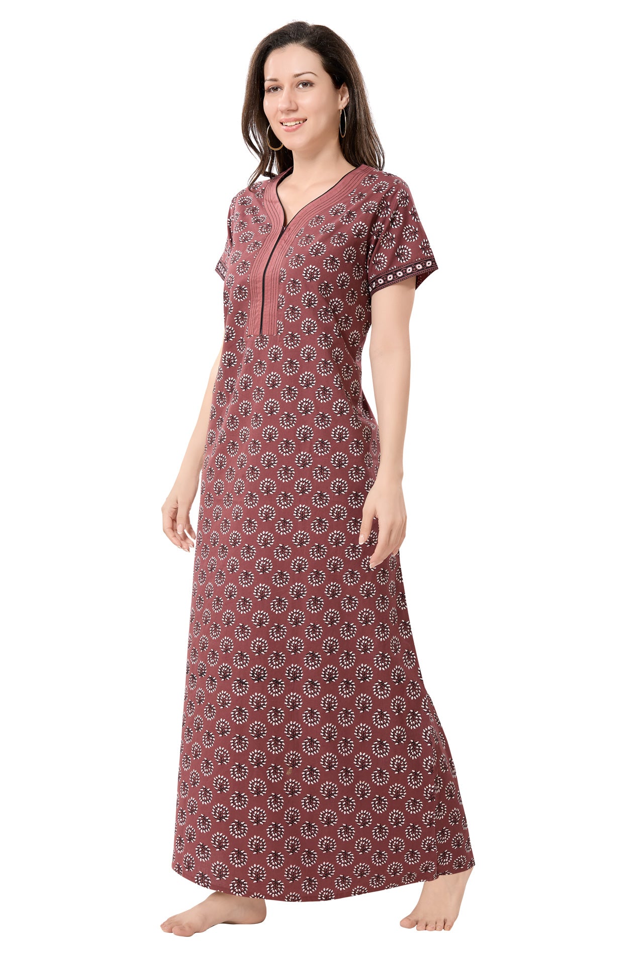 Women's Jaipuri Cotton Nighty with Side Pocket