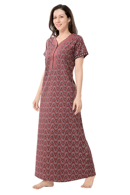 Women's Jaipuri Cotton Nighty with Side Pocket