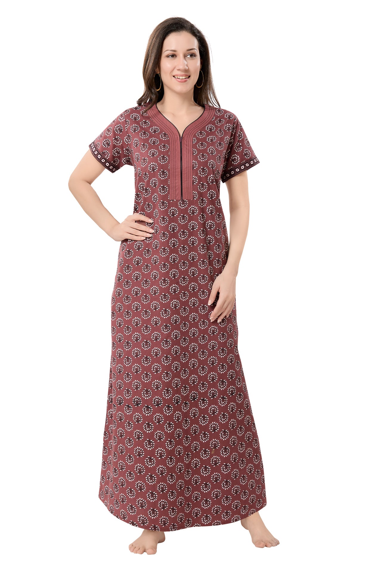 Women's Jaipuri Cotton Nighty with Side Pocket