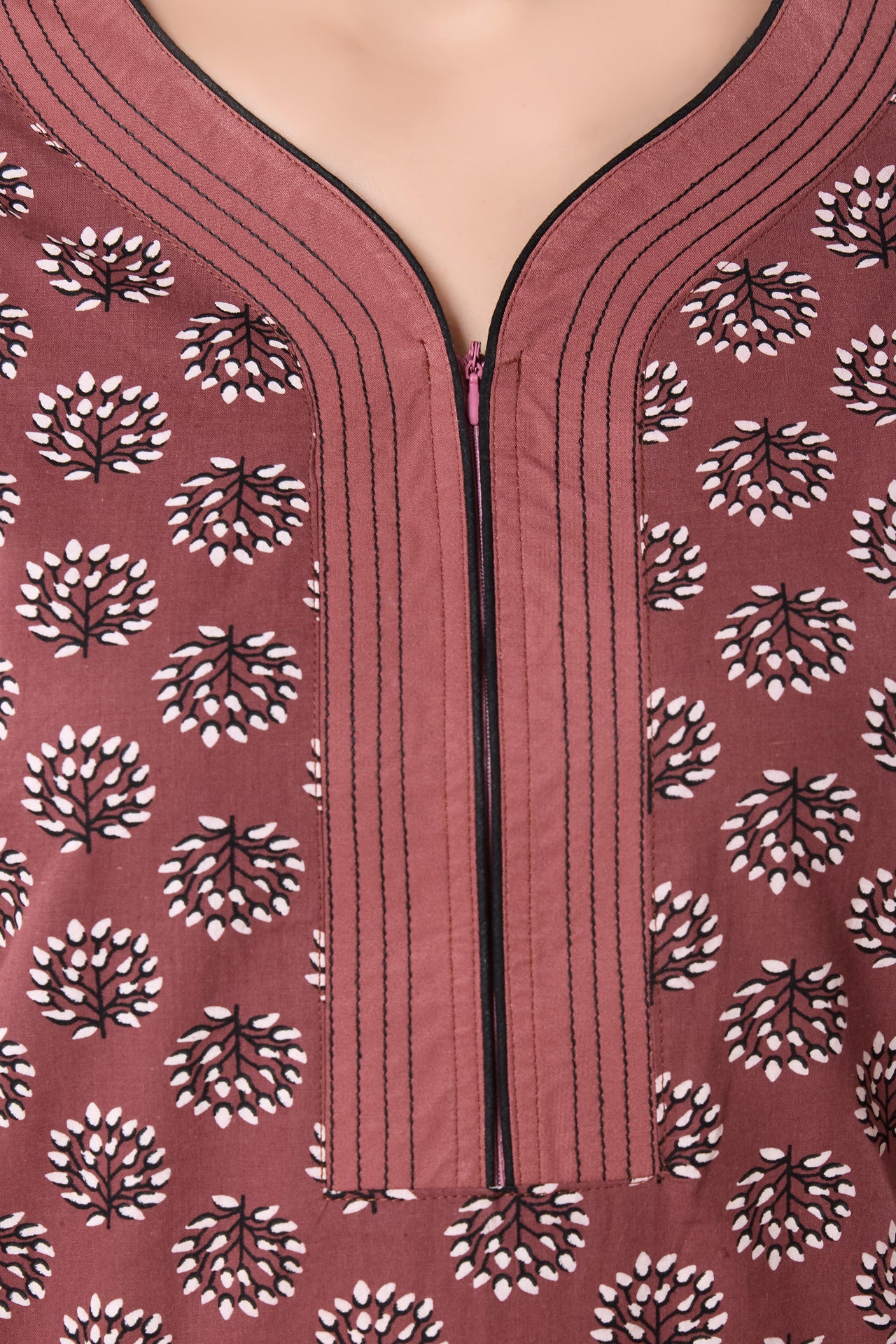 Women's Jaipuri Cotton Nighty with Side Pocket