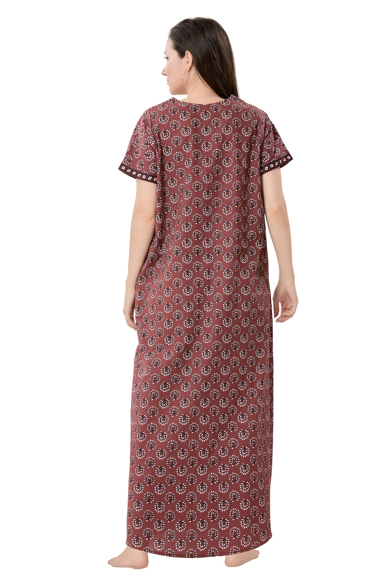 Women's Jaipuri Cotton Nighty with Side Pocket