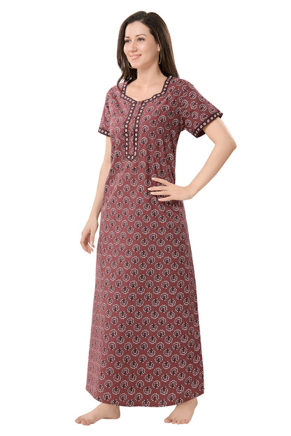 Women's Jaipuri Cotton Nighty with Side Pocket