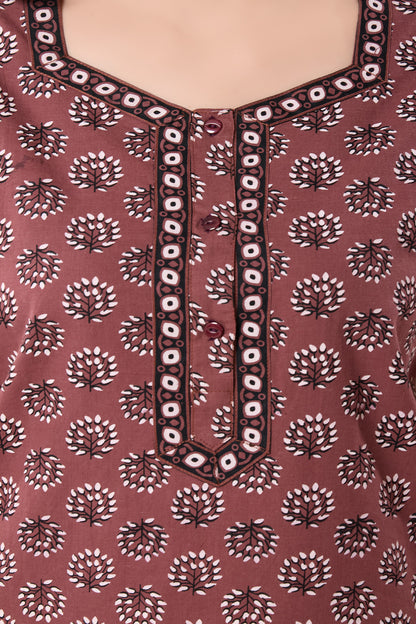 Women's Jaipuri Cotton Nighty with Side Pocket