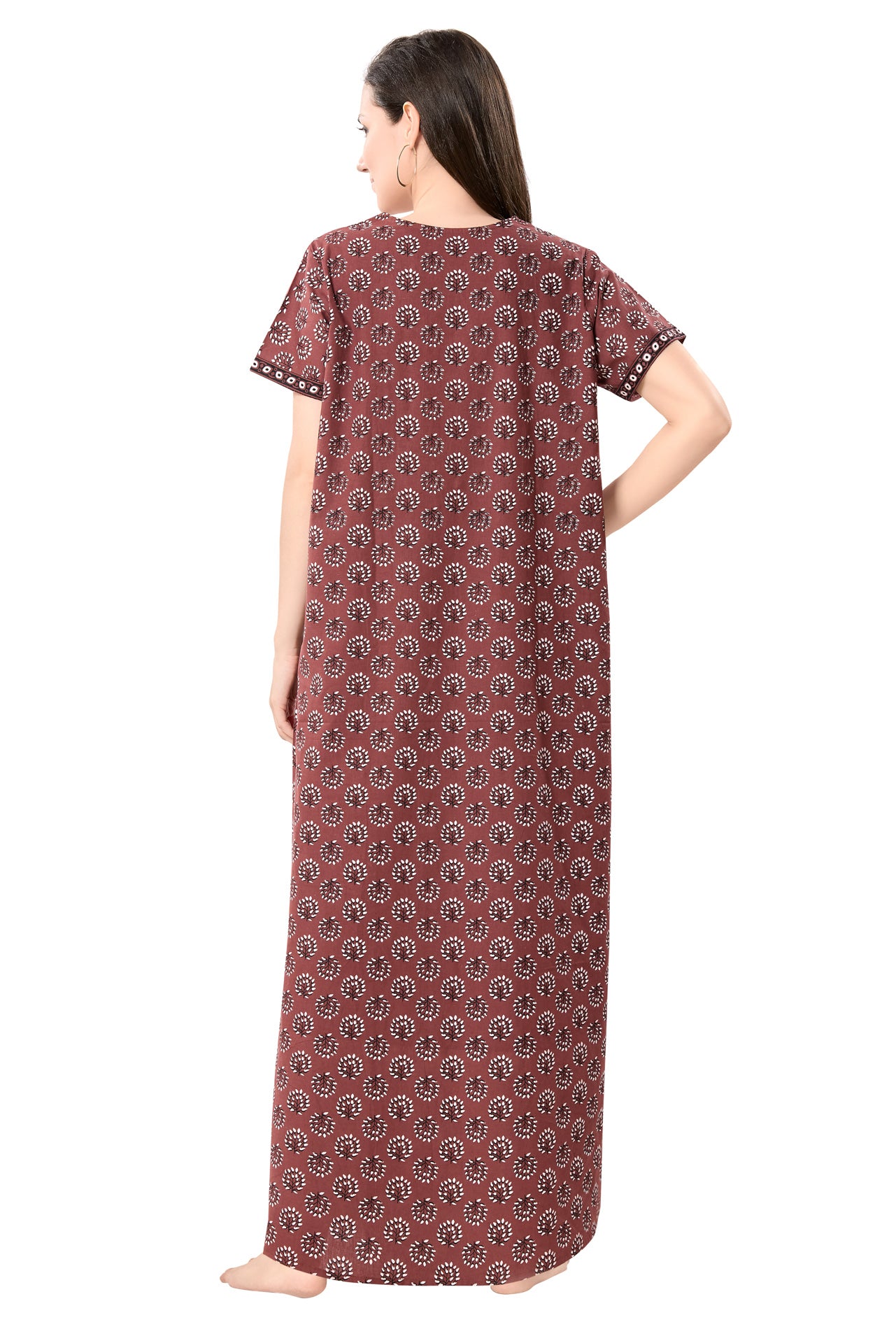 Women's Jaipuri Cotton Nighty with Side Pocket