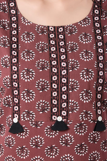 Women's Jaipuri Cotton Nighty with Side Pocket
