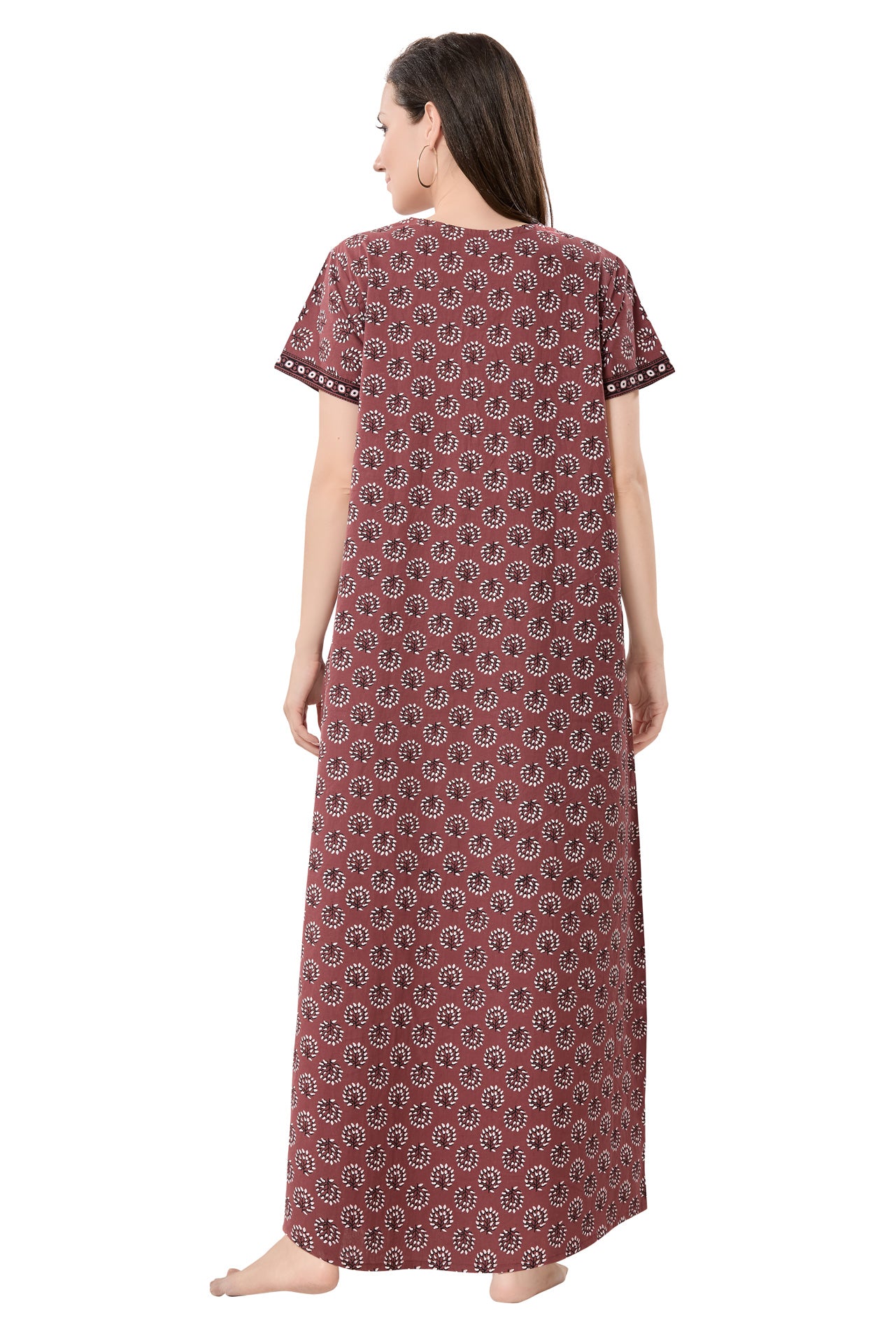 Women's Jaipuri Cotton Nighty with Side Pocket