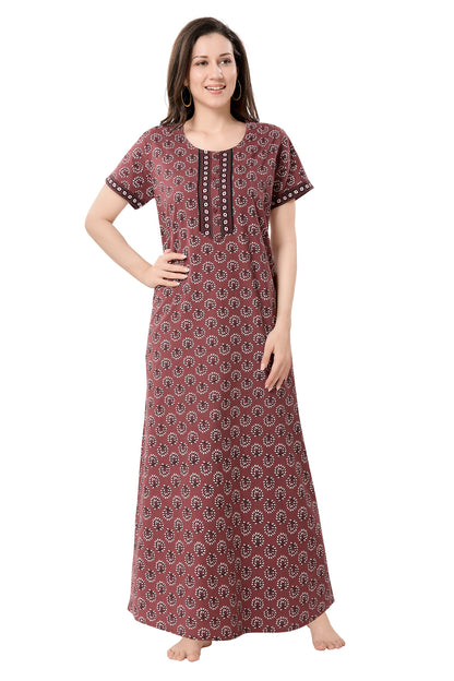 Women's Jaipuri Cotton Nighty with Side Pocket