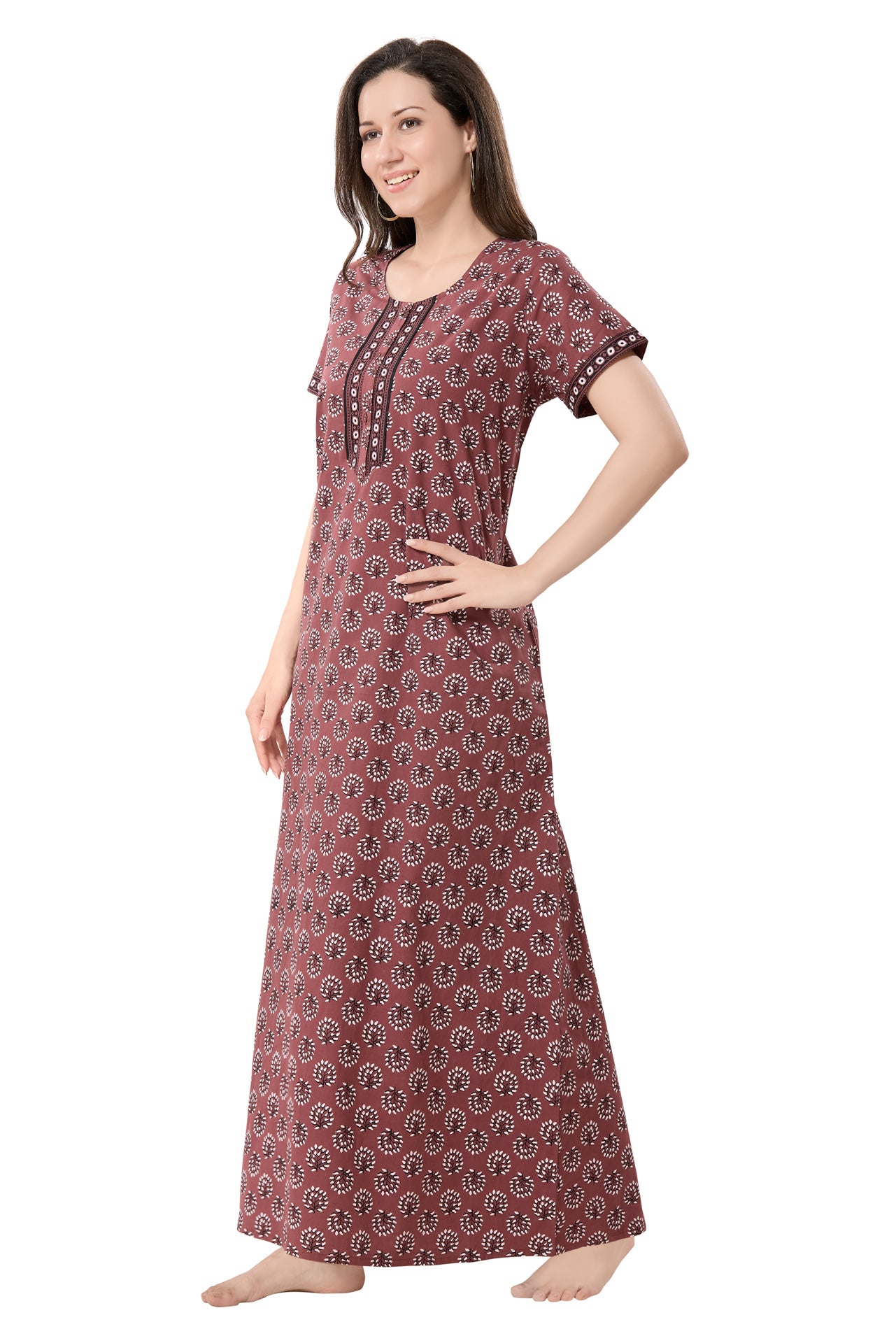 Women's Jaipuri Cotton Nighty with Side Pocket