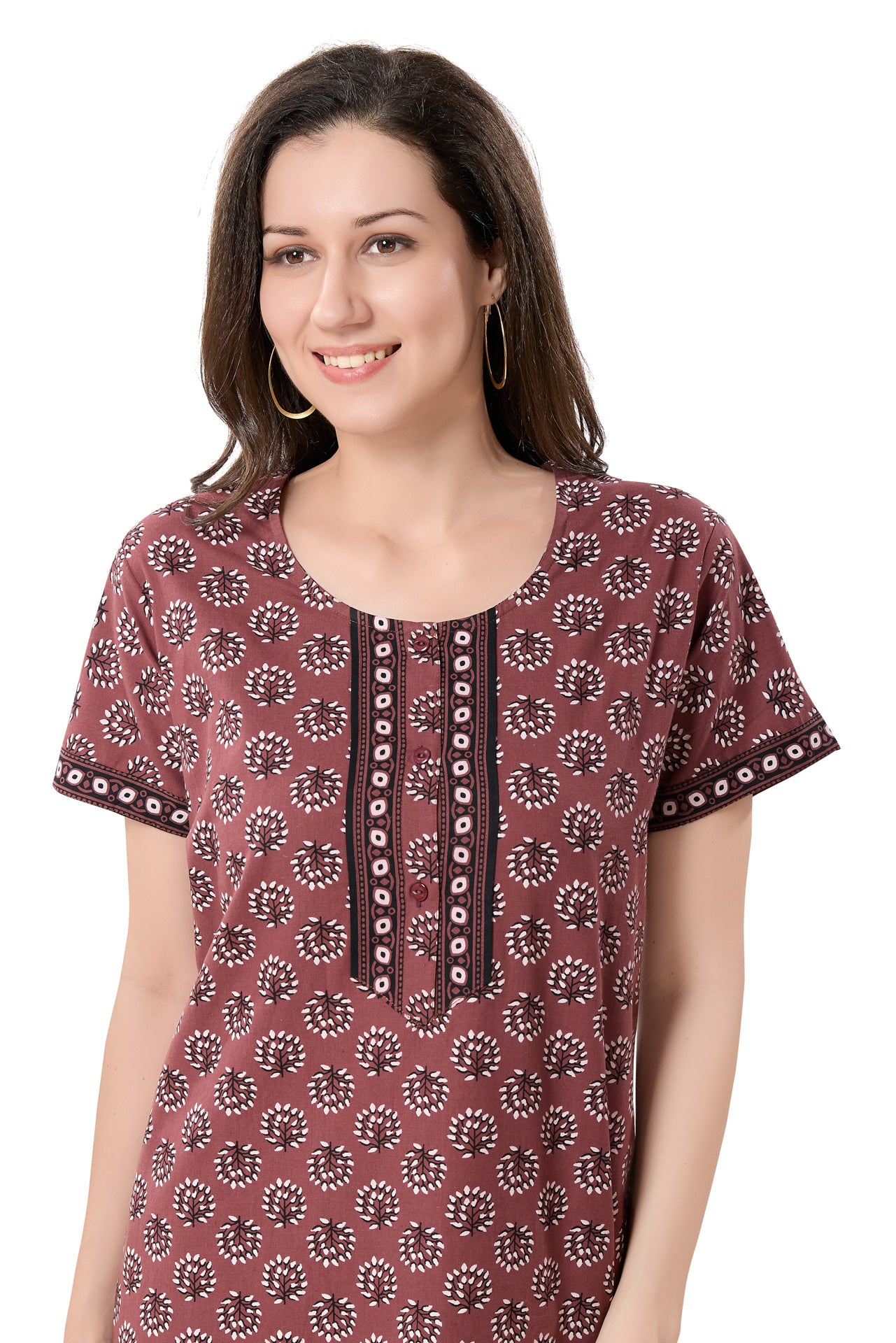 Women's Jaipuri Cotton Nighty with Side Pocket