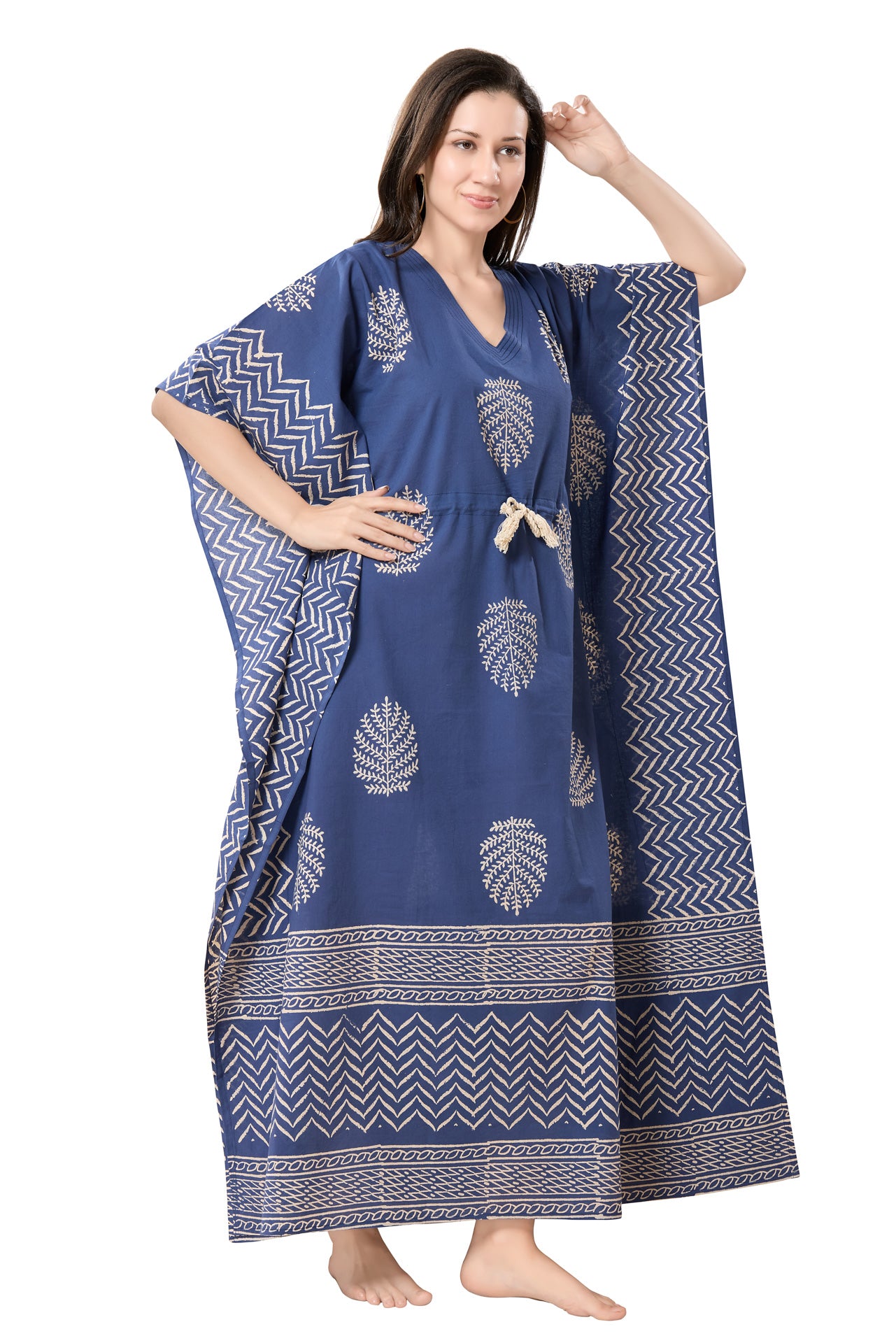 Women's Hand Block Print Cambric Cotton Kaftan
