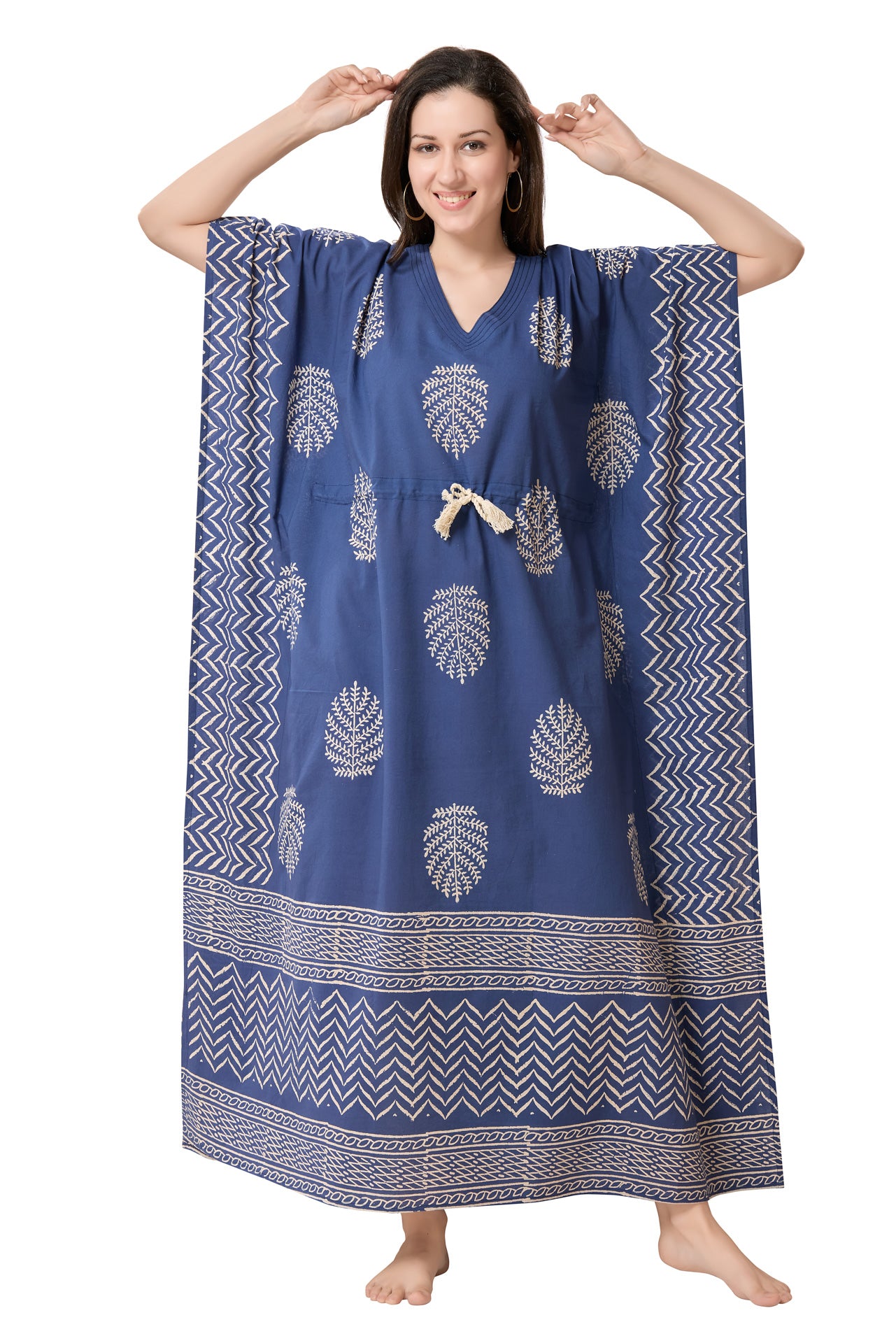 Women's Hand Block Print Cambric Cotton Kaftan