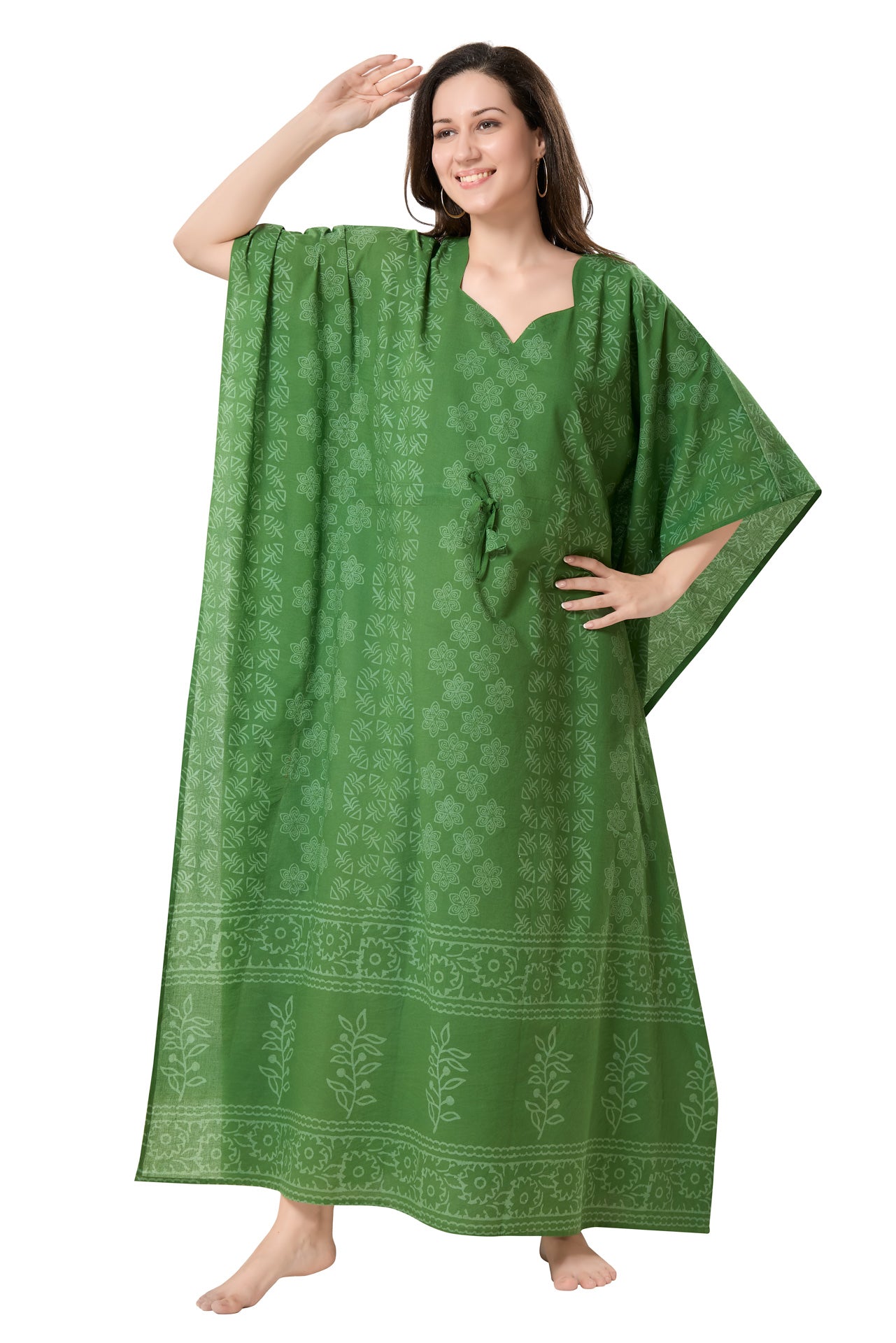 Women's Hand Block Print Cambric Cotton Kaftan