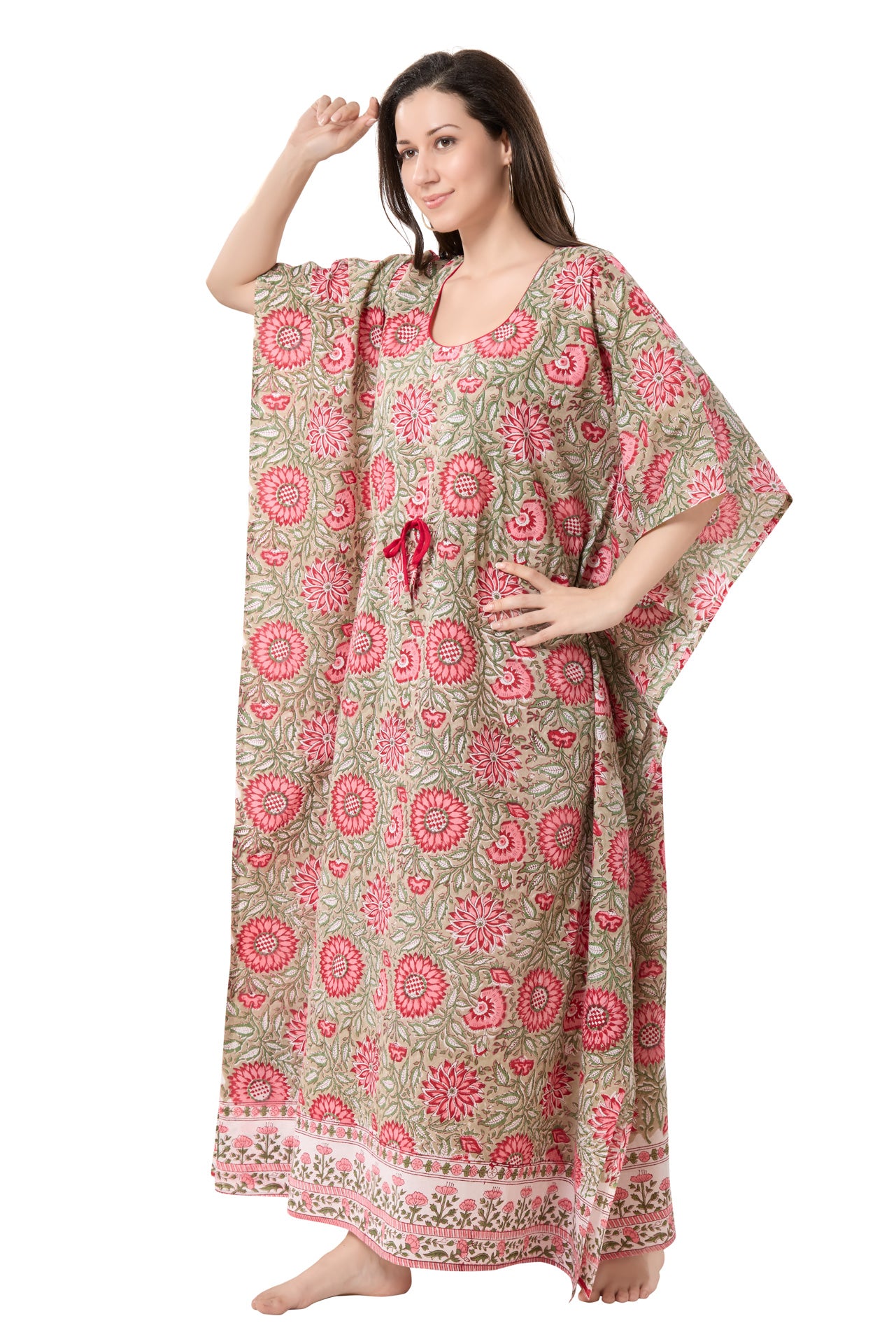 Women's Hand Block Print Cambric Cotton Kaftan