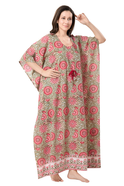 Women's Hand Block Print Cambric Cotton Kaftan