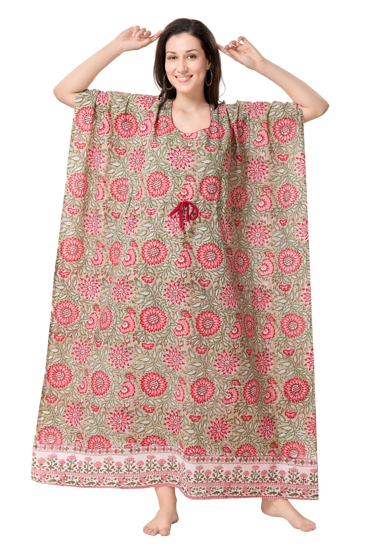 Women's Hand Block Print Cambric Cotton Kaftan