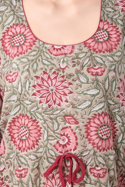 Women's Hand Block Print Cambric Cotton Kaftan
