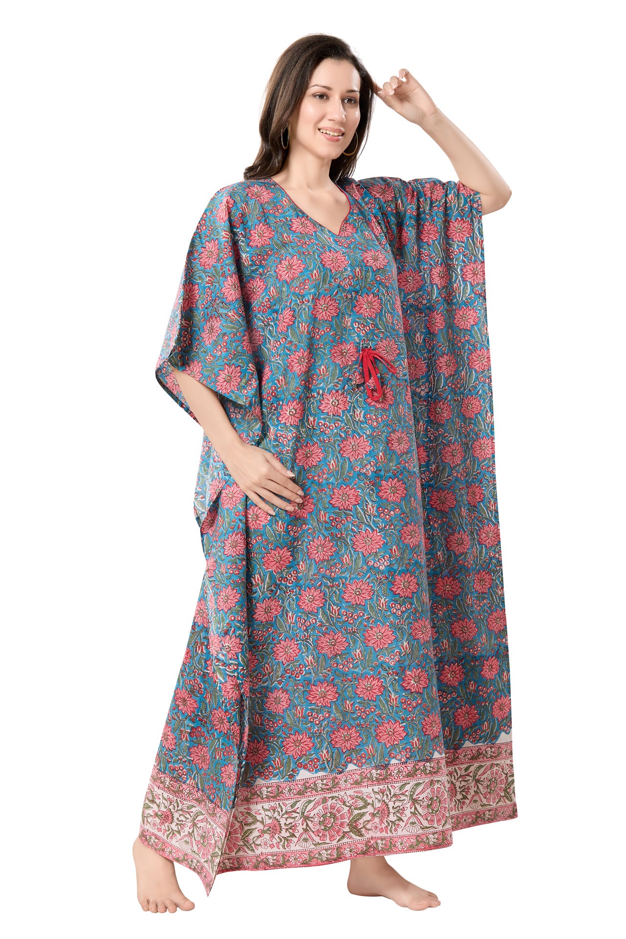 Women's Hand Block Print Cambric Cotton Kaftan