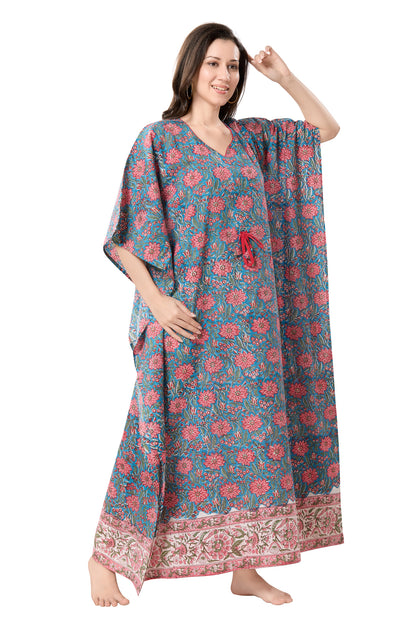 Women's Hand Block Print Cambric Cotton Kaftan