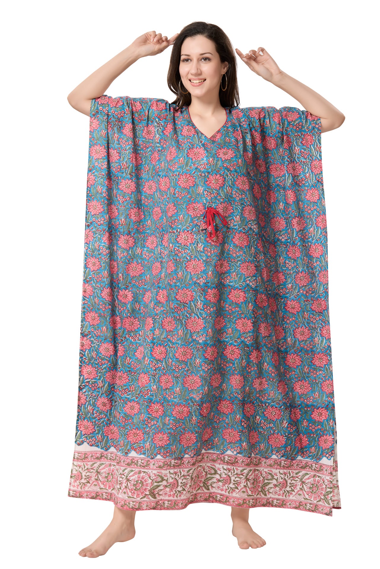 Women's Hand Block Print Cambric Cotton Kaftan
