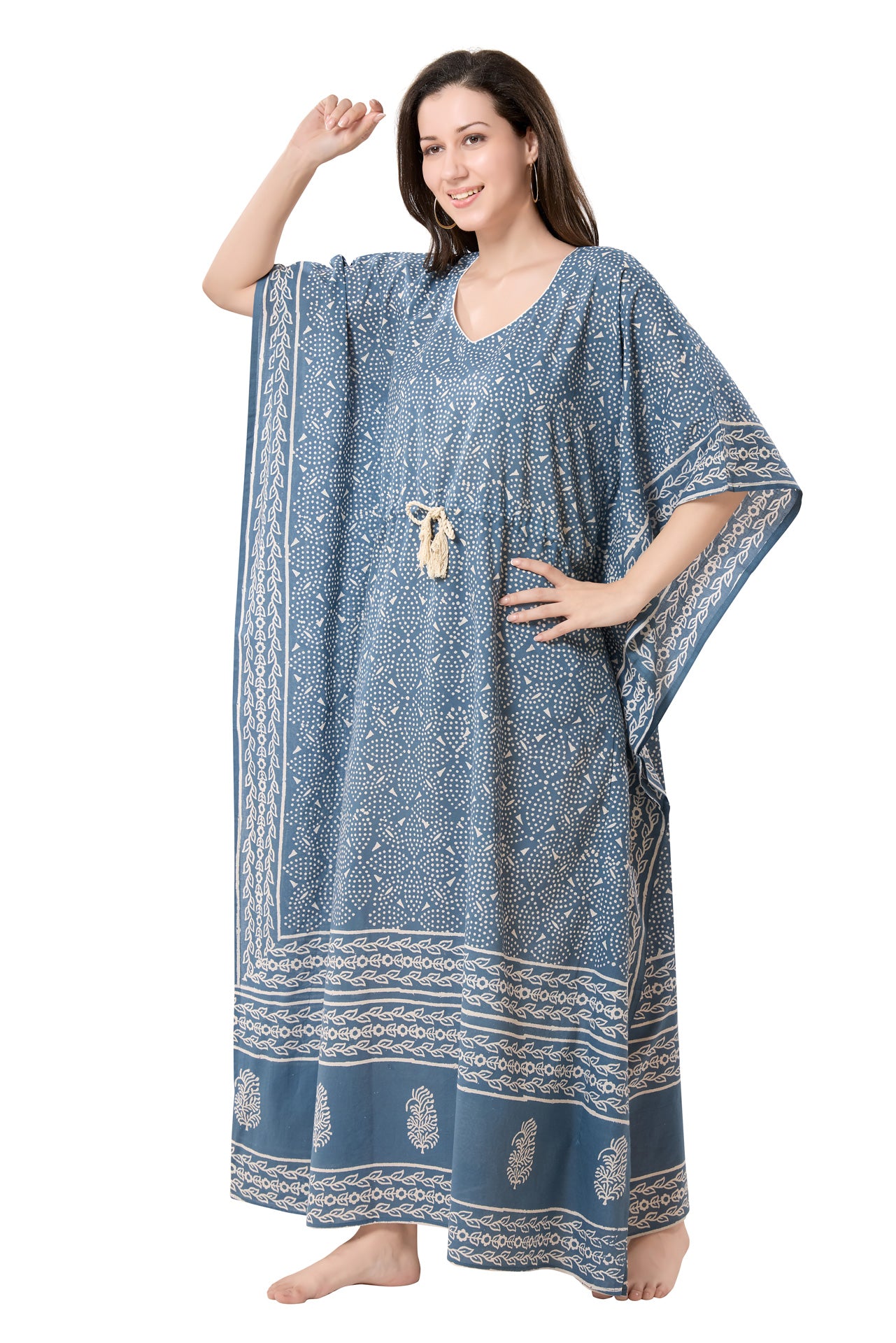 Women's Hand Block Print Cambric Cotton Kaftan