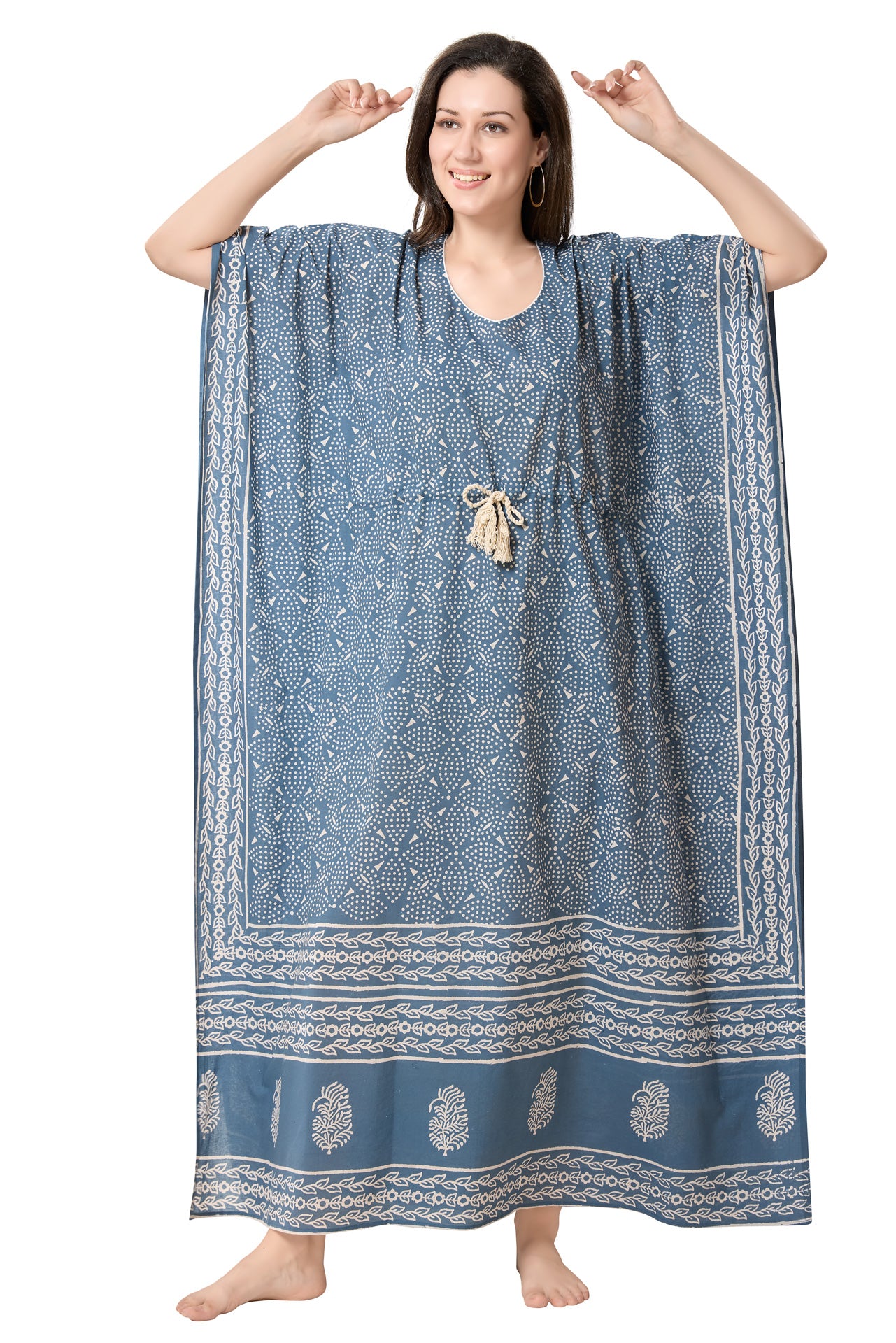 Women's Hand Block Print Cambric Cotton Kaftan