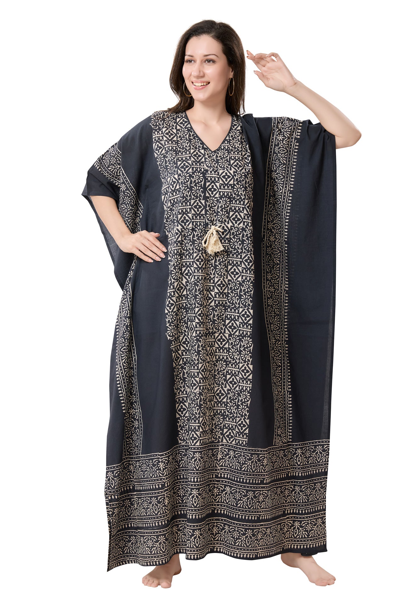 Women's Hand Block Print Cambric Cotton Kaftan